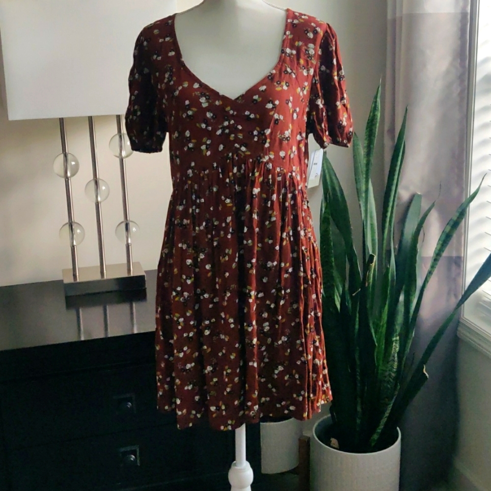 New!Printed Floral Babydoll Minidress Kasey Ditsy M